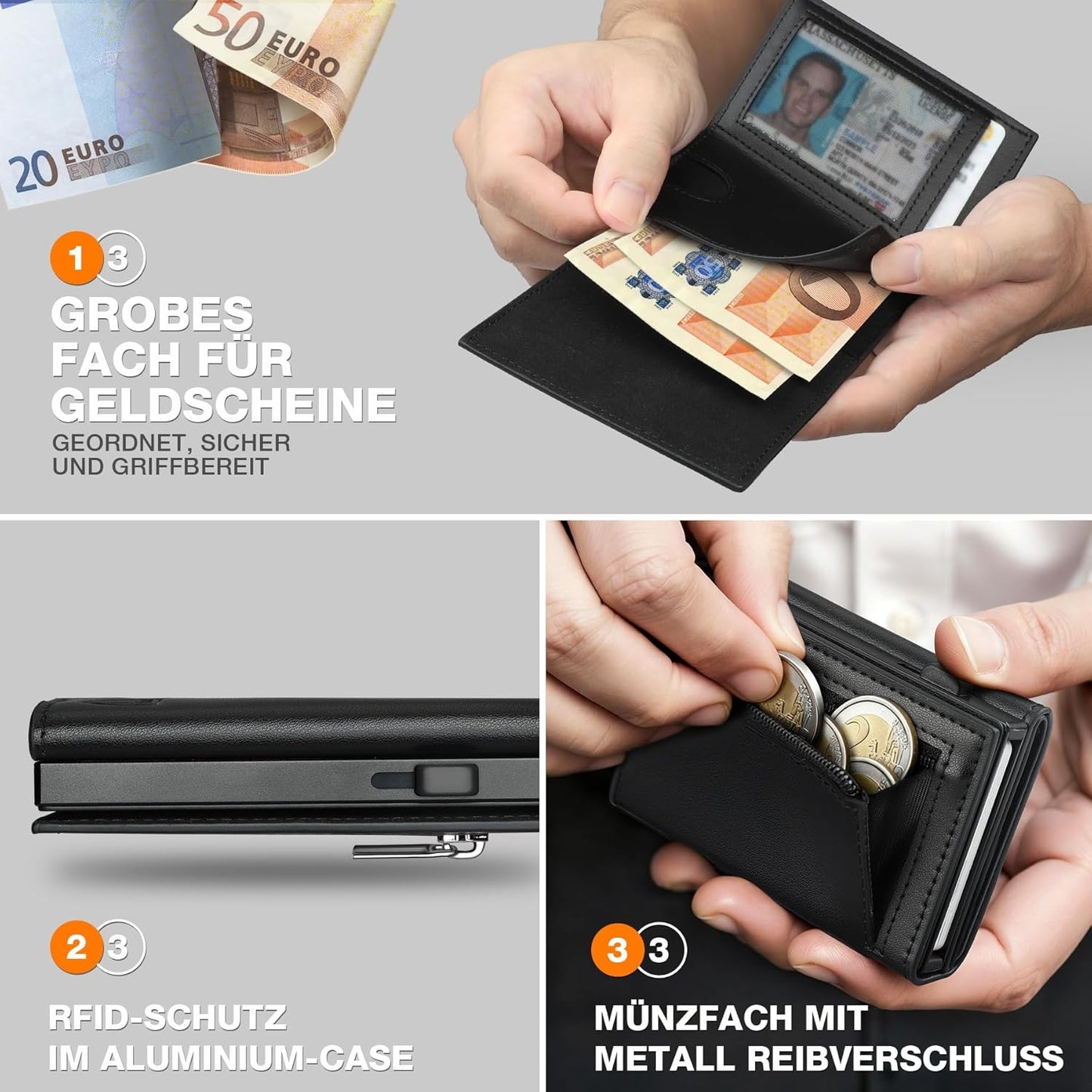 Men's Wallet with Coin Compartment, Smart Wallet 3.0 RFID Protection, Wallet for 8-10 Card Case, Credit Card Holder, Wallet Note Compartment and ID Window - Black