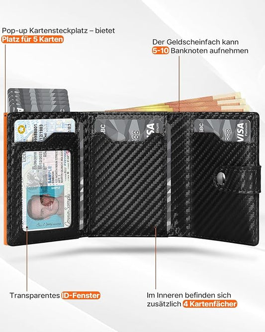 Geldbörse Herren - Portmonee Herren mit Münzfach & RFID Schutz, Kartenetui Klein, ID-Fenster, Geldscheinfach, Geldbeutel Kreditkarten Slim Wallet - Schwarz Orange