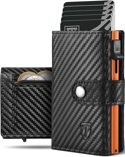 Geldbörse Herren - Portmonee Herren mit Münzfach & RFID Schutz, Kartenetui Klein, ID-Fenster, Geldscheinfach, Geldbeutel Kreditkarten Slim Wallet - Schwarz Orange