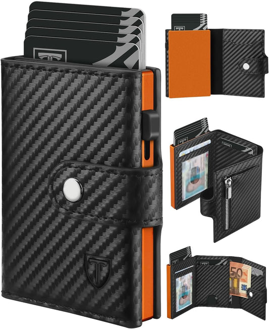 Geldbörse Herren mit Münzfach & RFID Schutz, Portmonee Herren Smart Wallet 3.0 mit 9 Kartenetui Klein, ID-Fenster, Geldscheinfach, Geldbeutel Kreditkarten Slim Wallet - Schwarz Orange